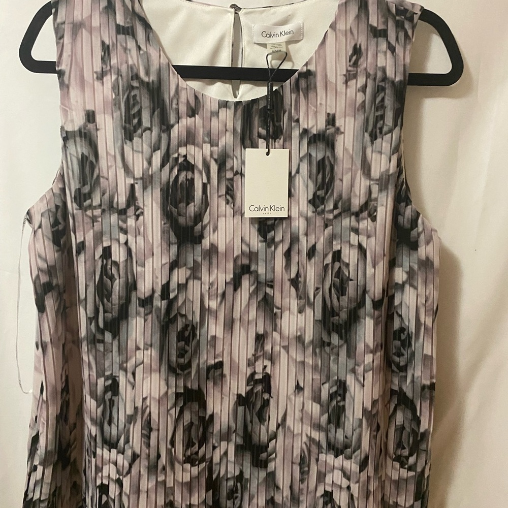 Calvin Klein Pleated Floral Blouse in Pink and Black